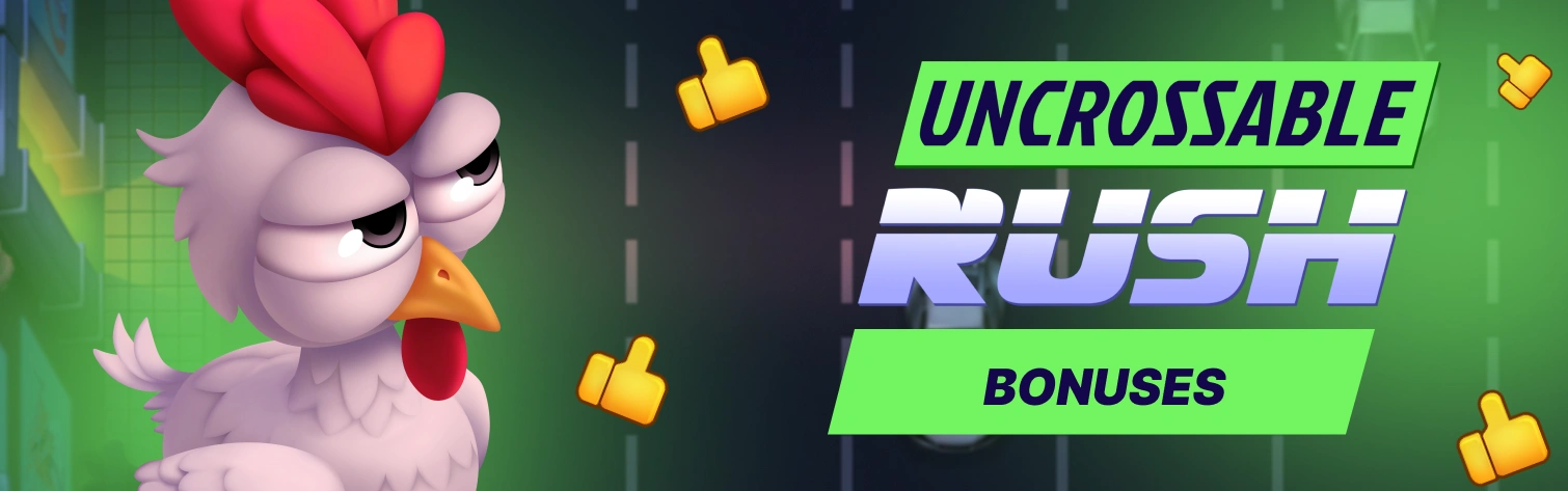 Obraz bonusów i promocji gry Uncrossable Rush.